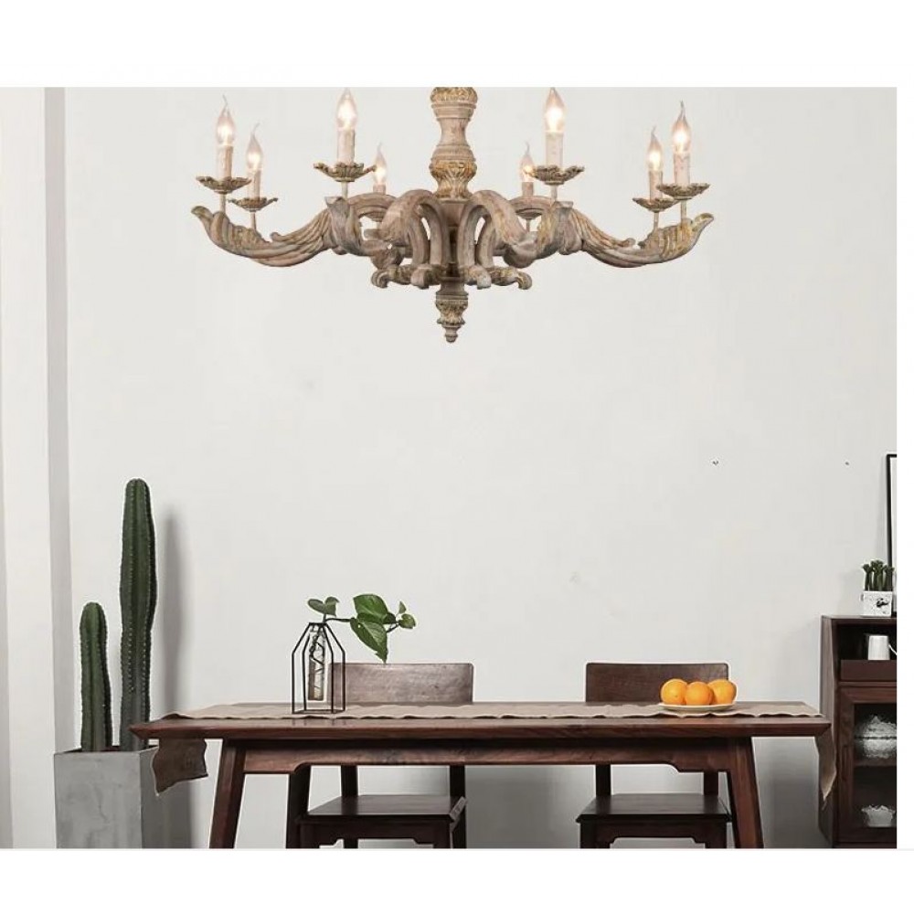 French pastoral wooden restaurant lamps and lanterns villa retro American country candle living room chandelier