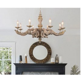 French pastoral wooden restaurant lamps and lanterns villa retro American country candle living room chandelier
