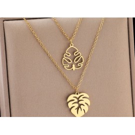 Stainless Steel Necklaces Tropical Plant Classic Big Leaves Pendant Sweater Chain Fashion Necklace For Women Jewelry Friend Gift