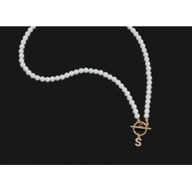 Classic Hot Initial Necklace Women A-Z Letter Pendant Toggle Clasp 6mm Imitation Pearls Necklace For Women Jewelry Gift