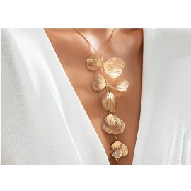 Ingemark Kpop Flower Petal Pendant Choker Necklace for Women Wed Bridal Sexy Snake Long Chest Chain Neck Jewelry Accessories New