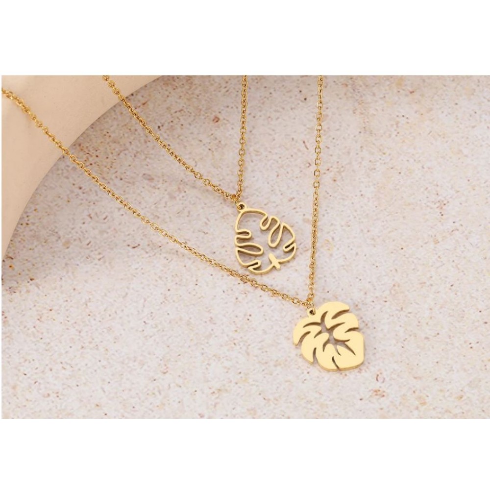 Stainless Steel Necklaces Tropical Plant Classic Big Leaves Pendant Sweater Chain Fashion Necklace For Women Jewelry Friend Gift