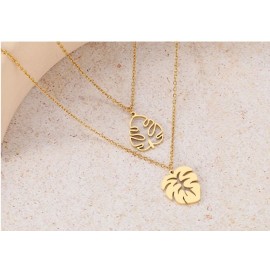 Stainless Steel Necklaces Tropical Plant Classic Big Leaves Pendant Sweater Chain Fashion Necklace For Women Jewelry Friend Gift