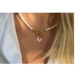 Classic Hot Initial Necklace Women A-Z Letter Pendant Toggle Clasp 6mm Imitation Pearls Necklace For Women Jewelry Gift