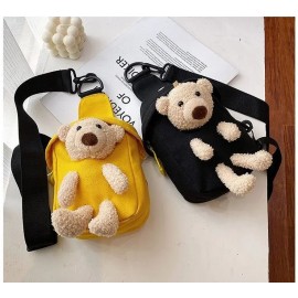 2023 New Children's Plush Bag Cute Plush Bear Chest Bag Crossbody Bag Korean Boys Girls Mini Canvas Bag