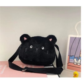 Cartoon Cat Baby Girls Crossbody Bags Cute Soft Plush Children's Shoulder Bag Winter Fashion Boys Kids Furry Handbags Coin Purse