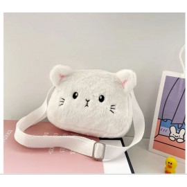 Cartoon Cat Baby Girls Crossbody Bags Cute Soft Plush Children's Shoulder Bag Winter Fashion Boys Kids Furry Handbags Coin Purse